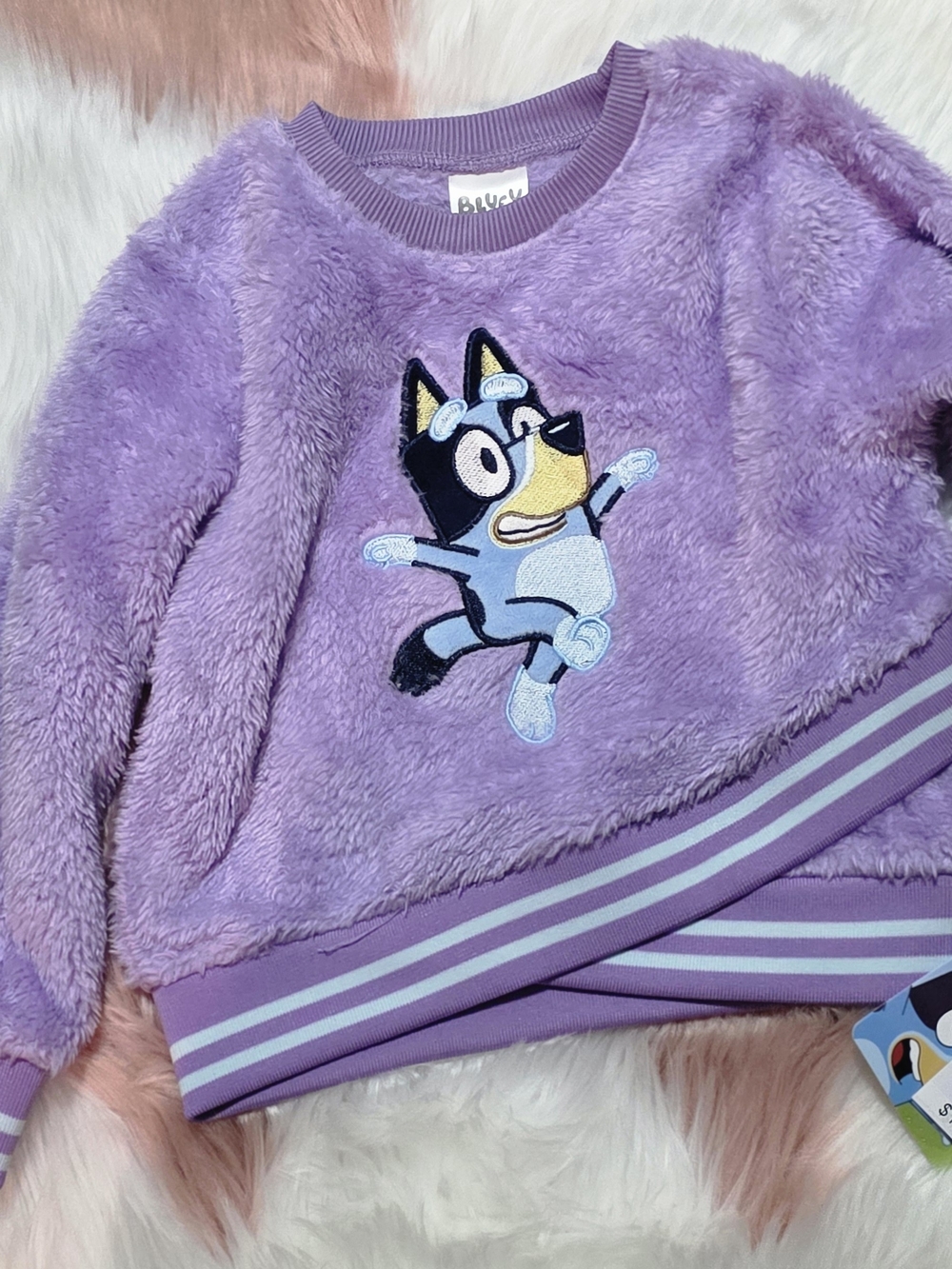 Lucy Lavender Plush Pullover Sweatshirt with Embroidered Character - Kids - Picture 1 of 6